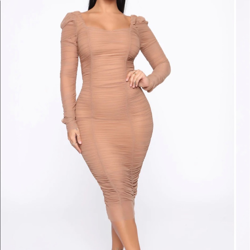 Fashion Nova Ruched Mesh Dress